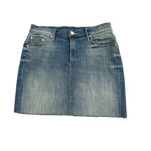 MOTHER The Peg Step Fray Skirt In After All These Years Blue Denim Mini Sz 28